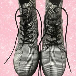 Gingham Plaid lace up Bootie Heels